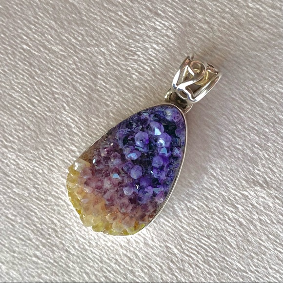 Sterling Silver Amethyst Ametrine Druzy Cluster Pendant - Picture 6 of 6